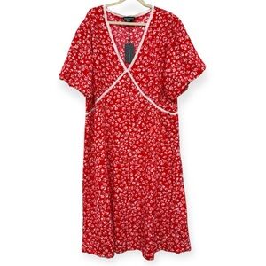 Red Ditsy Floral Lace Detail Midi Dress Wednesday's Girl Size 26 New with Tags